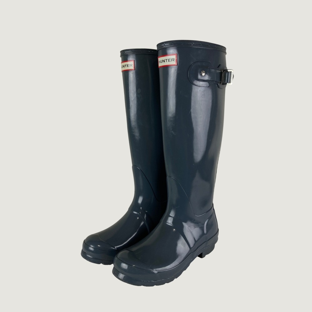 Hunter Original Tall Gloss Rain Boots Women 6 Gray Festival Boho Preppy Outdoor